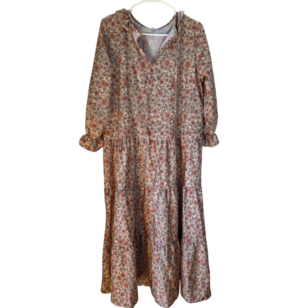 Womens yellow coral maxi dress Size Large Boho Cottage Floral Casual
